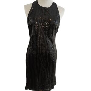 XXI black sexy sequence fitted mini dress, low back, sleeveless